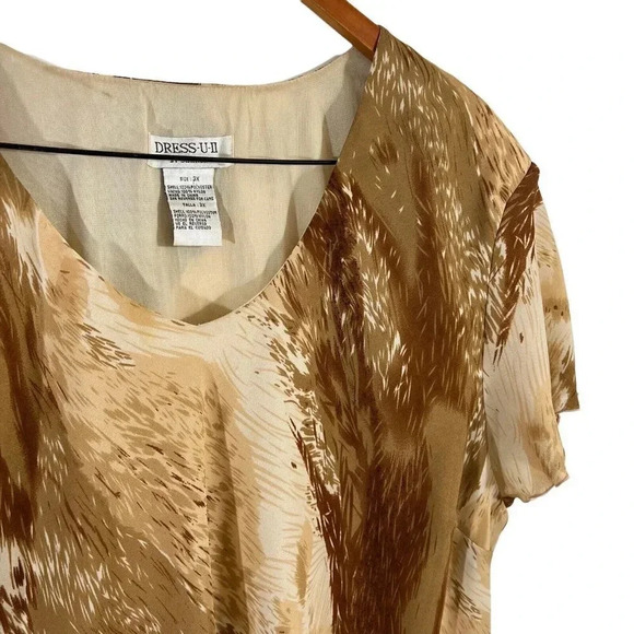 Dress U II by Sharon Blouse Brown Cream Tan Abstract Stripes Asymmetrical Hem 3X - Picture 3 of 6